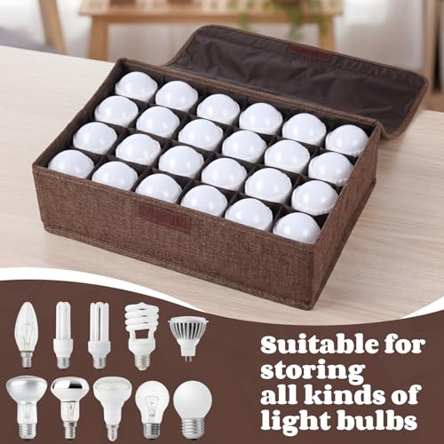 2 Pcs Light Bulb Organizer Storage Box Ornament Storage with 30 Dividers Foldable Bulbs Organizer with Lid Sturdy PP Board Fits Various Standard Dustproof Fabric Case for Home Vbs (Coffee) Coffee 2