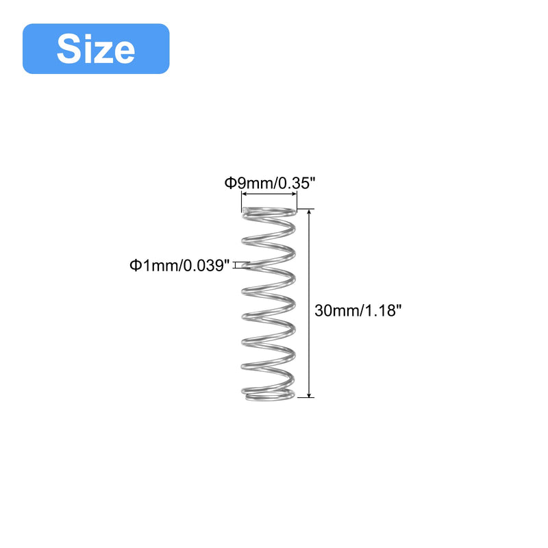 [Australia - AusPower] - uxcell Compression Spring, 5Pcs 304 Stainless Steel, 9mm OD, 1mm Wire Size, 30mm Free Length, Silver Tone 9x1x30mm 