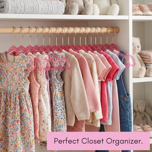 CONCEPTS 20 Pack Baby Hangers Kids Acrylic Non Slip Glitter Clothes Hangers for Toddler Infant Newborn Closet Organizer Small Hangers for Baby Clothes Pants Shirts Space Saving Nursery Hot Pink Sparkles Kids (20 Pack)