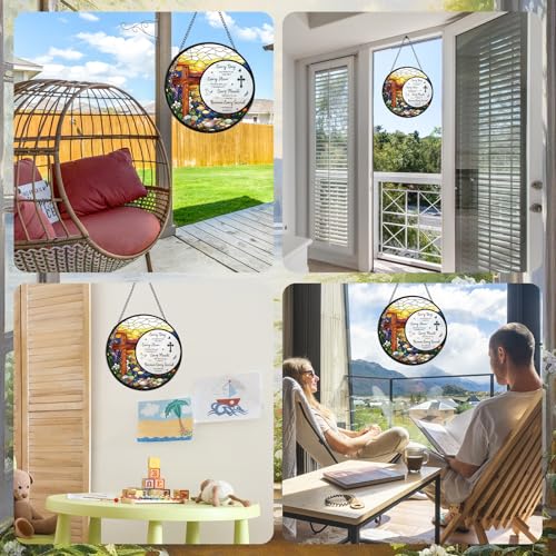 Cross Stained Glass Window Hanging, Bible Catchers Indoor Window Gifts for Grandma Mom Women Men, Christmas Wall Art Decor for Home Garden Doors Cross Bible