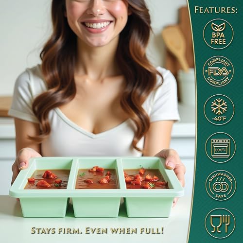 Silicone Soup Freezer Molds – 3 Stackable Trays with Lids, Makes 9 Super Soup Cubes (1-Cup/250ml Each), Dishwasher Friendly Containers, Perfect for Broth, Butter, Meal Prep, Sauces, and Leftovers
