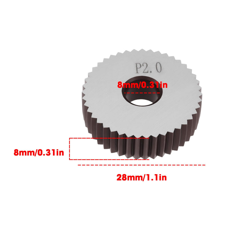 [Australia - AusPower] - ECSiNG 2 x P2.0mm Straight Knurled Wheels 28x8x8mm Steel Rollers for Knurling Tools and Lathe Holder Pitch P2.0 