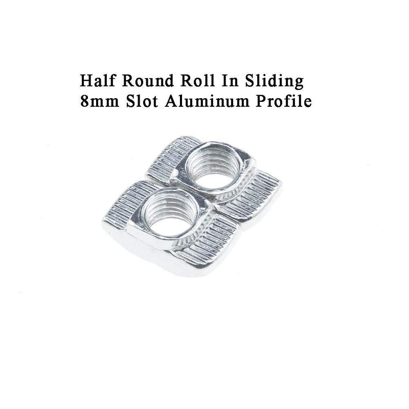 [Australia - AusPower] - Sliding T Slot Nuts 4040 Series M8 24 Pack T Nuts Carbon Steel Nickel Plated Half Round Roll in Sliding 8mm Slot Aluminum Profile Accessories for T Slot Aluminum Profile 40 x 40 Series 40 SERIES M8,24 PIECES 