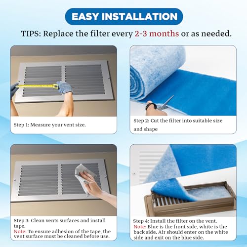 Lisol MERV 8 air vent filter roll, 12 x 140 inches, cut-to-fit furnace filters for floor and ceiling grilles