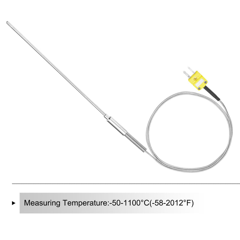 [Australia - AusPower] - QUARKZMAN Type K Thermocouple Temperature Sensor with Plug, Meter Temperature Sensor -50 to 1100°C (-58 to 2012°F), 4 x 150 mm 3.3 ft Wire 4 x150mm 