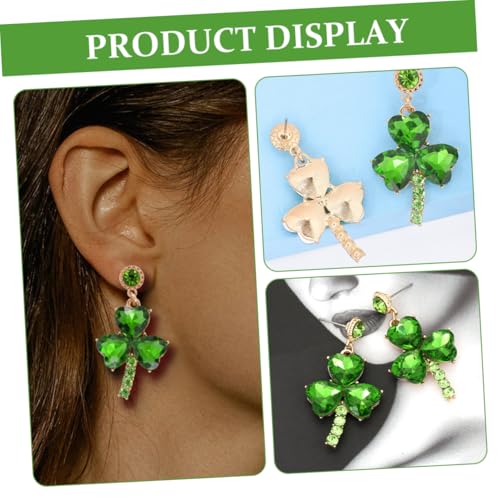 1 Pair Earrings Foam Faucets Irish Earrings Double Eggs Shamrock Leaf St Patricks Day Clip on Rhinestone Statement Alloy Green