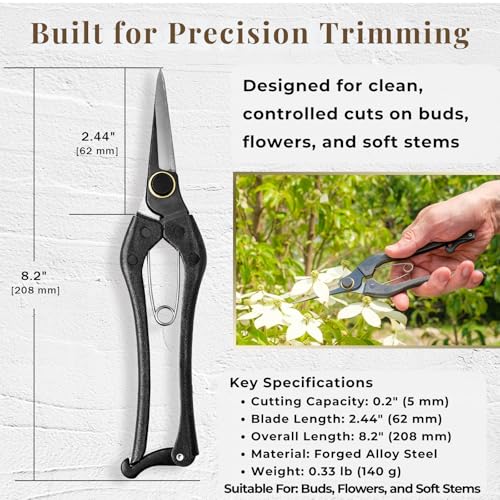 Wablade Japanese pruning scissors for buds and flowers, 8.2-inch double-blade design made in Japan