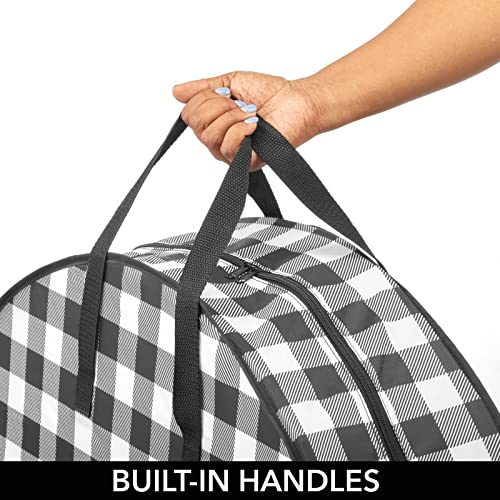 mDesign Round 30" Wreath Storage Container with Handles, Fabric Christmas Wreath Storage Bag, Protector, Garland Storage Bag Container, Holiday Decoration Organizer - 2 Pack, Buffalo Plaid Black/White 30 x 30 x 8