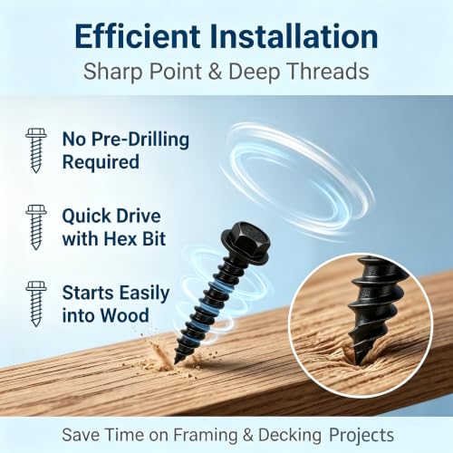 Lakapre black #10 x 1-1/2-inch connector screws for joist hangers and structural wood fastening