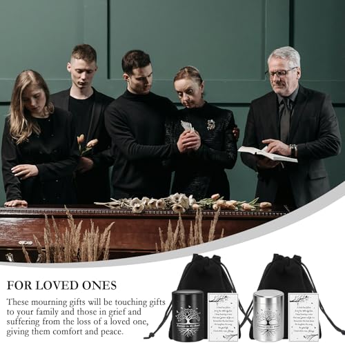 8 Sets 2.76'' Small Urns for Human Ashes Silver Black Aluminum Cremation Keepsake Funeral Urn with Memorial Cards and Velvet Bag Sets Sharing for Family Pet Ash (Tree of Life)