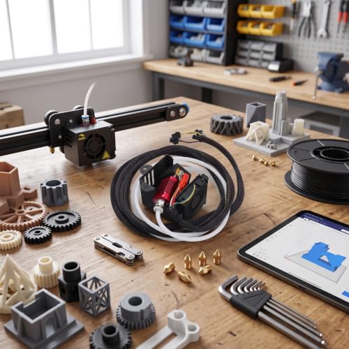 Ender 3 Hotend Replacement Full Assembled All Metal Extruder Kit 24V with Brass Nozzle Aluminum Block Cooling Fan for 3D Printer Upgrade Easy Install