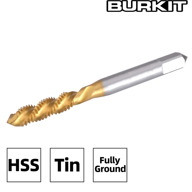 [Australia - AusPower] - Burkit 2pcs M3 X 0.5 Spiral Flute Tap, HSS Titanium Coated Spiral Flute Plug Threading Tap M3 x 0.5 Spiral Flute Tap Ti-co 