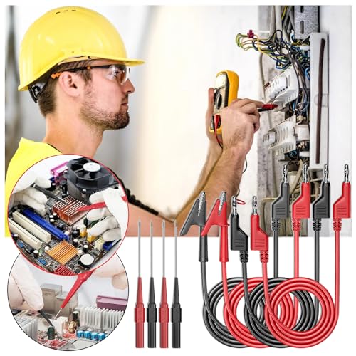 8-Piece Test Leads Set with Crocodile Clips Cable, 4 mm Banana Plug Cable x 4 with Test Probes x 4, 1 m Measuring Cable for Multimeter, Banana Plug Test Lead, for Digital Multimeter