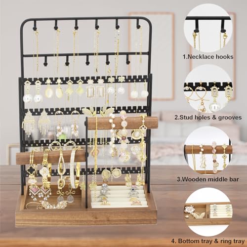 Jewelry Organizer Stand, Necklace Earring Holder with Tray-Black Tray&Black