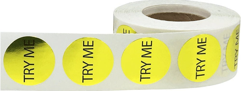 Gold Try Me Circle Dot Stickers, 3/4 Inch Round, 500 Labels on a Roll Metallic Gold