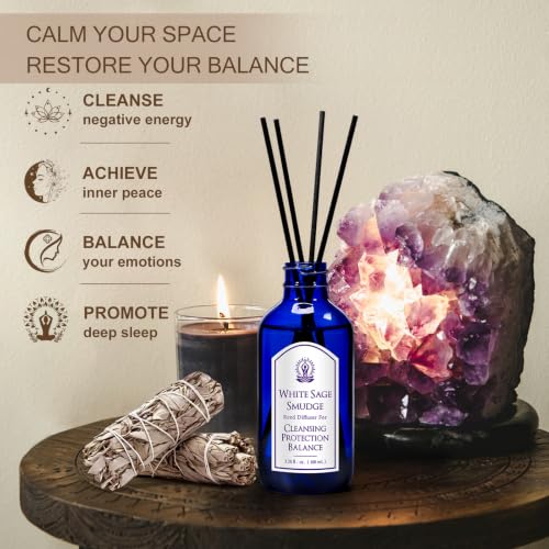 YOUIN Smokeless White Sage Smudge Reed Diffuser with Amethyst for Cleansing