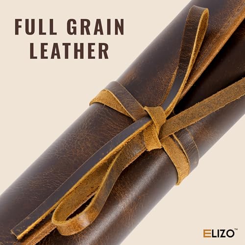 ELIZO Leather Knife Roll Bag Professional Chef Knife Case, Durable Knife Sheath Holder, Cooks & Culinary Tools Carrying Storage, Portable Knife Wrap - 4 Slots Antique 4 Knife Slots