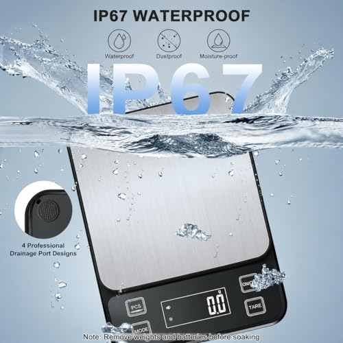 Diyife Full Waterproof Kitchen Scales Rechargeable, 0.1g/10kg, 10 Units Black 10KG