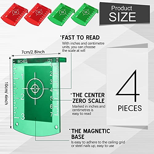 TOODOO 4-piece laser target cards with magnetic stands for green and red line laser levels
