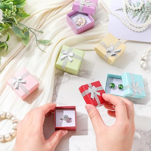 Yinkin 120 Pcs Jewelry Gift Box Bulk Ring Box Set with Ribbon,6colors 6 Colors