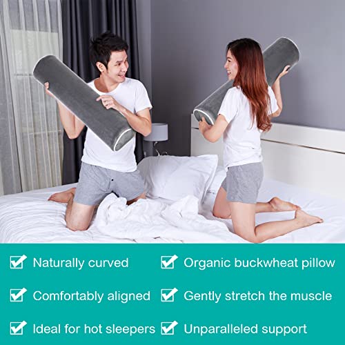 Maitys 2 Pack Neck Roll Pillows 17.7 x 4.3 Inch Memory Foam Bolster Pillows Bolster Pillow Round, Washable Cover for Neck Back Leg Support, Travel Office Bed Cylinder Pillow, Grey