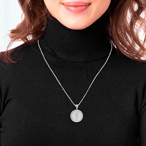 Claddagh Gold Solid 925 Sterling Silver Saint Jude Cuban Link Round Frame Pendant Necklace and Pendant Only Pendant + 22" Chain