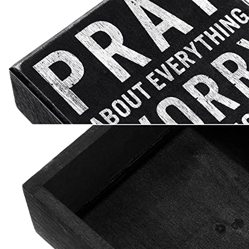 Jetec Christian Desk Decor Pray About Everything Worry About Nothing,Black Black