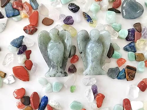 QINJIEJIE Polished Labradorite Guardian Angel Decor - White Angel Statue, Gemstone Spiritual Gift & Meditation Figurine White Labradorite