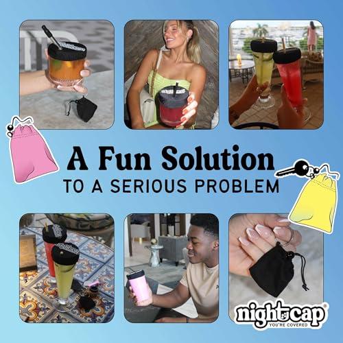 Nightcap Drink Cover Keychain, Portable Anti Drink Spiking Protector, Reusable Cup Shield for Bars, Festivals & Travel, Hidden Safety Cover for Women, Fits Most Cups & Glasses, As Seen on Shark Tank 4 Pack