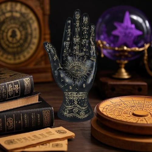 Palmistry Hand Resin Statue Telling Palm Reading, Ancient Mystical Palm with Lines and Symbols Sculpture for Palm Readers（Black） Black