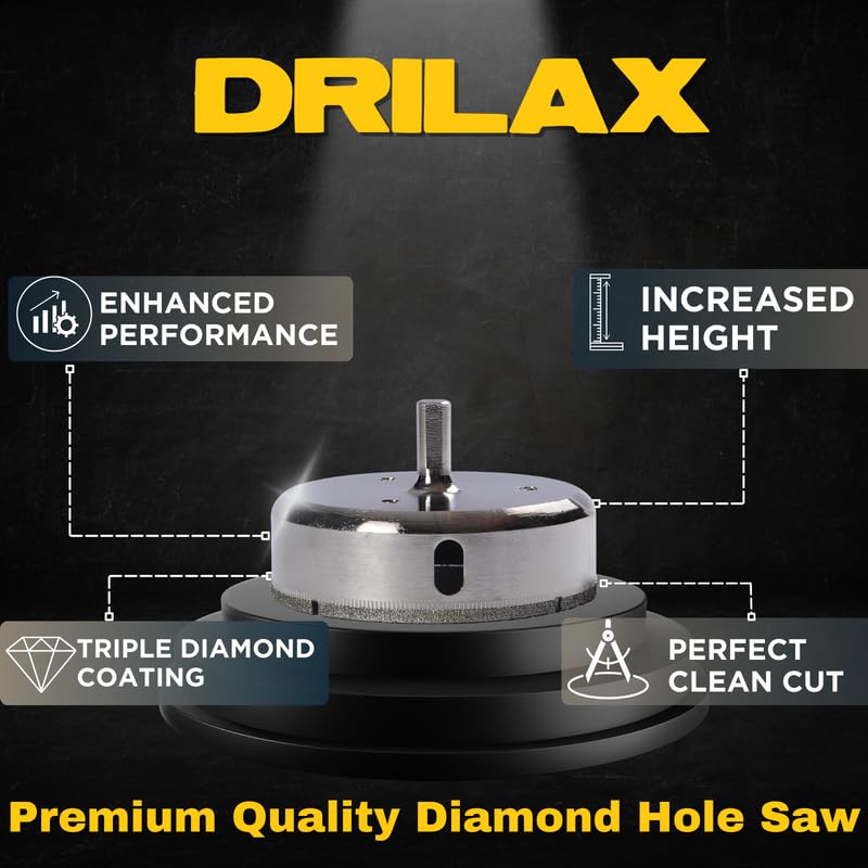 Drilax 3-1/8" Diamond Hole Saw for Tile, Porcelain, Ceramic, Glass, Marble & Granite | Precision Wet Drilling Core Bit | Perfect for Faucets, Pipes & Drain Holes | Professional Grade Tile Cutter 3-1/8 inch