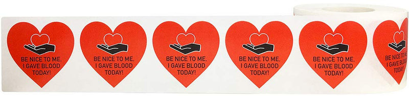 Be Nice to Me I Gave Blood Today Stickers 1.5 Inch Heart Shape Medical Healthcare 500 Total Adhesive Stickers
