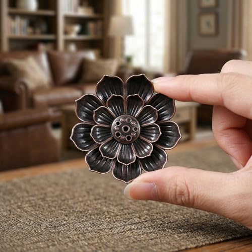 Incense Holders Lotus Brass Stick Incense Holder with 6 Holes Cone Ash Catcher for Meditation Yoga Fragrance Home Office Decor