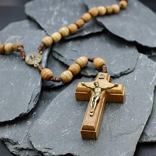 Alexander Castle Our Father Solid Wooden Rosary Beads Catholic (Handmade - Brazilian Walnut) with Madonna Medallion Junction - Comes in Velour Gift Pouch
