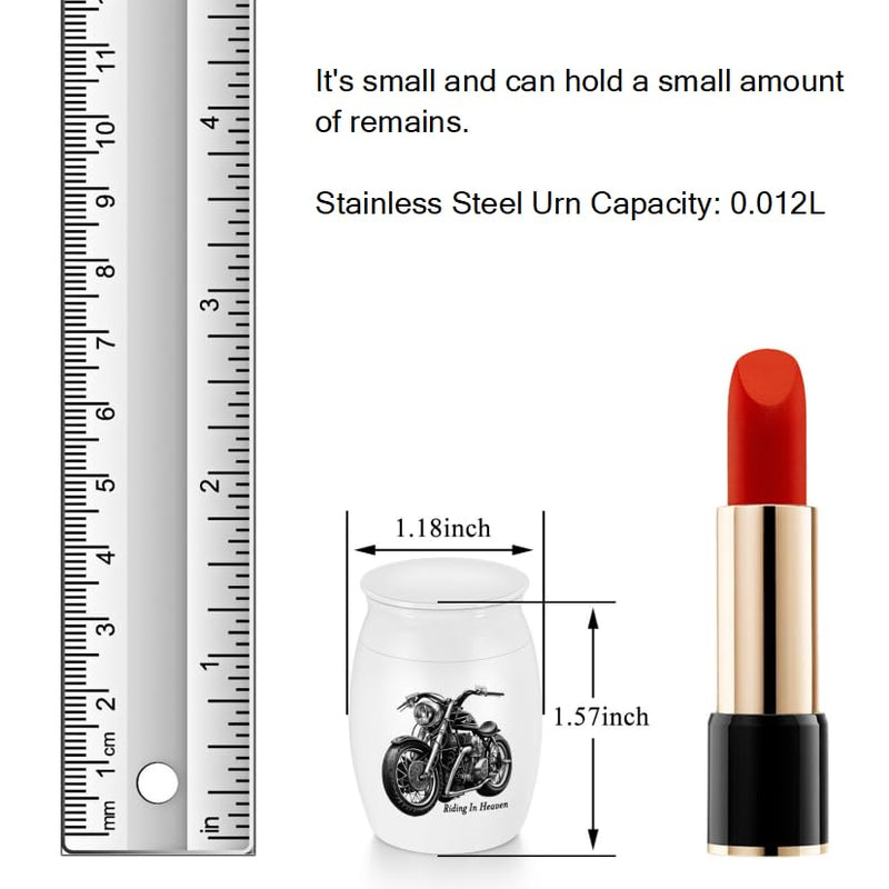 SOITIS Mini Urns Stainless Steel Decorative Cremation Keepsake for Ashes 1.57 Small Urns Memorial Ashes Urn with Black Motorcycle - Riding in Heaven A-Motorcycle