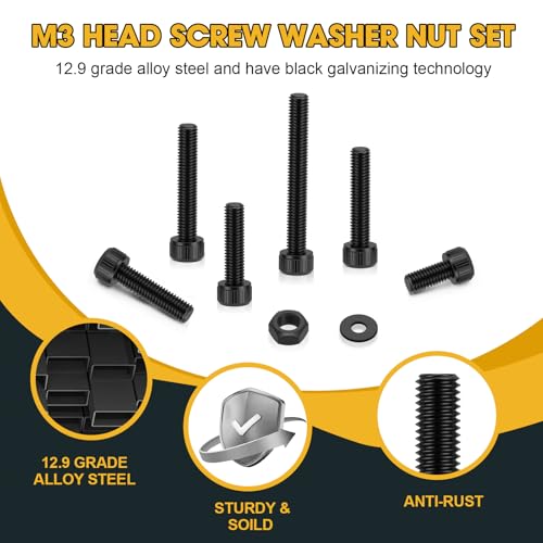 Spiglamm 600-piece M3 black alloy steel hex socket screw assortment kit with nuts, bolts and washers