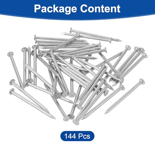 uxcell 6D x 2-inch 304 stainless steel round head common nails, 144-piece pack for woodworking and picture hanging