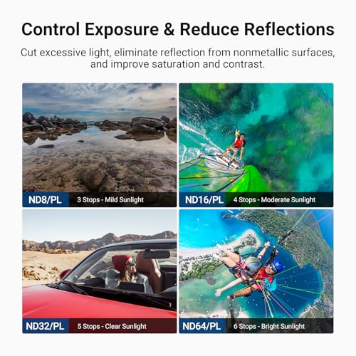 NEEWER ND/PL Filter Set Compatible with DJI Osmo Action 6 Only, ND8/PL+ND16/PL+ND32/PL+ND64/PL Polarized Neutral Density CPL Lens Filters Multicoated HD Action Camera Photography Accessories, FL-B3 4 Pack ND/PL