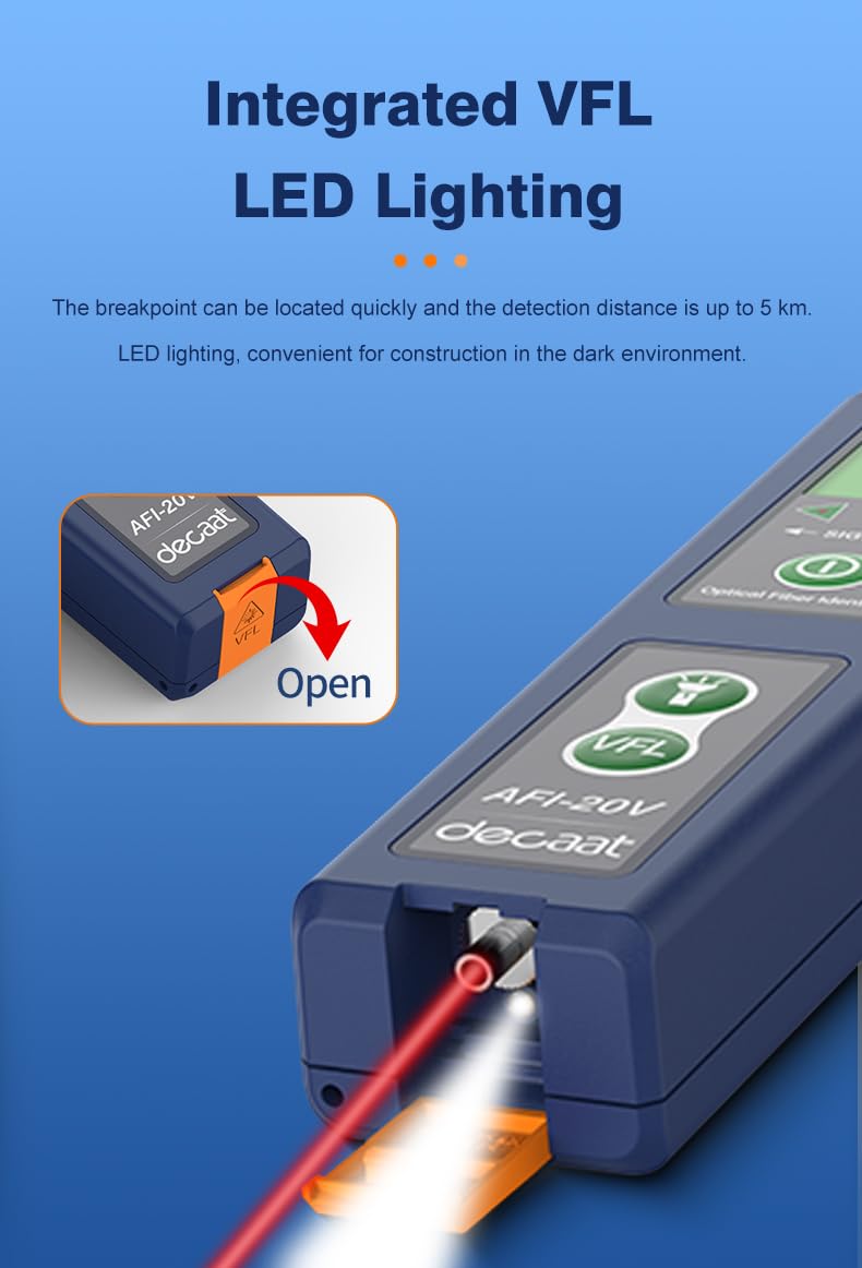 [Australia - AusPower] - Generic Optical Fiber Identifier 800-1700nm All-in-one chuck, Built-in 5KM Visual Fault Locator VFL, OFI Fiber Traffic Detector with LED, Navy Blue 
