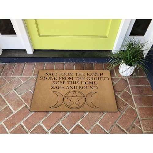 Funny Welcome Doormat Mystical Wicca Moon Pentacle Salt Earth Stone Protective Spiritual Doormat(23.6 X 15.7 in)Small Mats With Anti-Slip Rubber Back Doormats Prank Gift Doormats For The Entrance Way Mystical Moon Pentacle Salt Earth Stone Spiritua