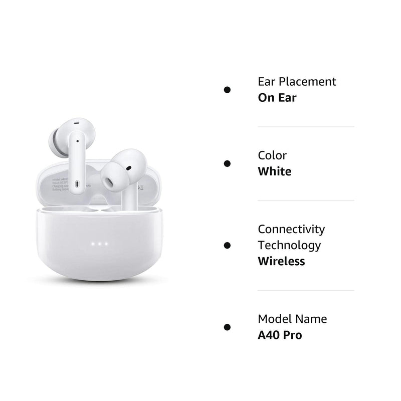 [Australia - AusPower] - A40 Pro Wireless Earbuds, 50Hrs Playtime Bluetooth Earbuds Built in Noise Cancellation Mic with Charging Case, Bluetooth Headphones with Stereo Sound, IPX7 Waterproof Ear Buds for iPhone 