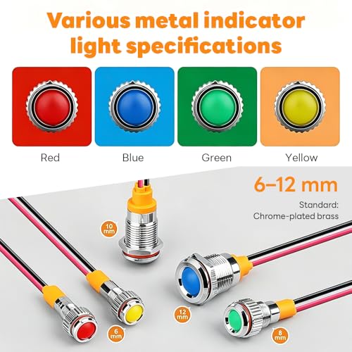 6mm Blue Metal Indicator Lights 220V Waterproof Signal Lamp LED Indicator Light Choice | Wasserdichte LED Kontrollleuchten Signallampe Energiesparanzeige Mehrere Farben und Größen 6-25mm Erhältlich 6MM AC/DC220