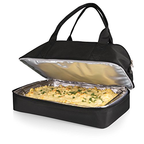 PICNIC TIME Potluck Insulated Casserole Carrier, Thermal Food Carrier, Portable Food Warmer, Insulated Container for up to 300 Degrees with Framed Window and Comfort handles (Black) Black