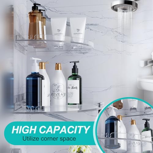 Acrylic Corner Shower Shelves, Adhesive Shower Caddy Organizer for Bathroom Storage Home Decor, Clear Rustproof No Drilling Wall Shelf, 2-Pack Clear Shelf