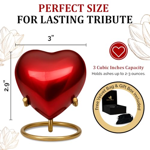 Small Urns for Human Ashes - Red Heart Urn with Stand Small