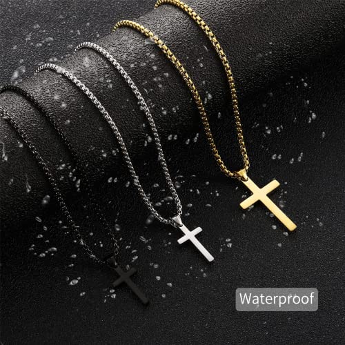 RWQIAN Stainless Steel Cross Necklace for Men Silver/Gold/Black Cross Necklace for Women Small Cross Pendant Necklace Simple Jewelry Cross Chain for Mens Silver 0.7 * 1.2" 22 Inches