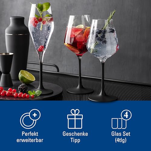 Villeroy & Boch Manufacture Rock Red Goblet, Set of 4, Crystal Wine Glasses in Exciting Black, Dishwasher Safe Modern