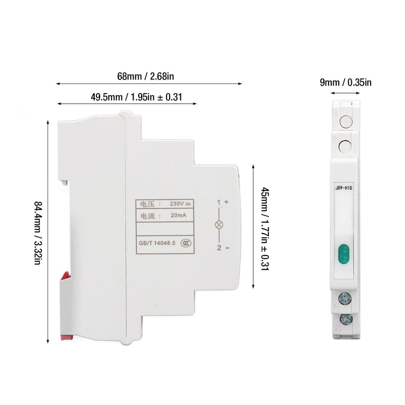 Fafeicy JD9 LED Indicator Light for DIN Rail Mounting, Electrical/Telecom, AC/DC 230 V, Modular Mounting, PC Material, 30,000 Hours Life, Green