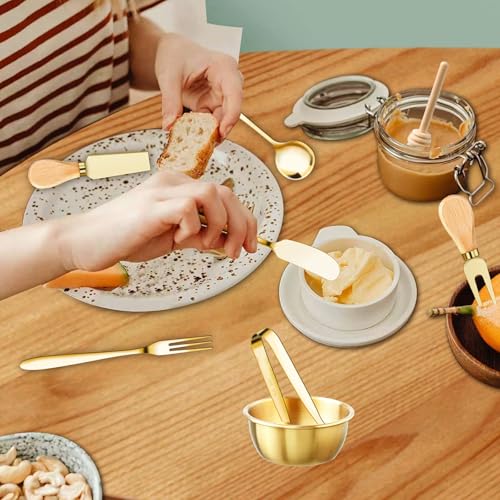 48 Pcs Charcuterie Boards Accessories Butter Spreader Knives Set Stainless Steel Cheese Mini Serving Tongs Spoons Forks Dipping Bowls Toothpick Flags Utensils for Pastry Making Wedding Christmas(Gold) Gold 48Pcs
