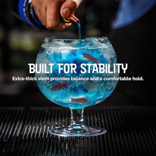 Final Touch extra large fishbowl cocktail glass with 44 oz capacity, clear glassware for drinks and beverages